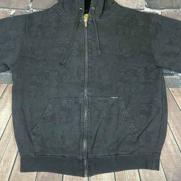 Vintage Y2K Volcom Full Zip Hoodie Men’s Medium Gray AOP Sherpa Lined Skater - Picture 5 of 15